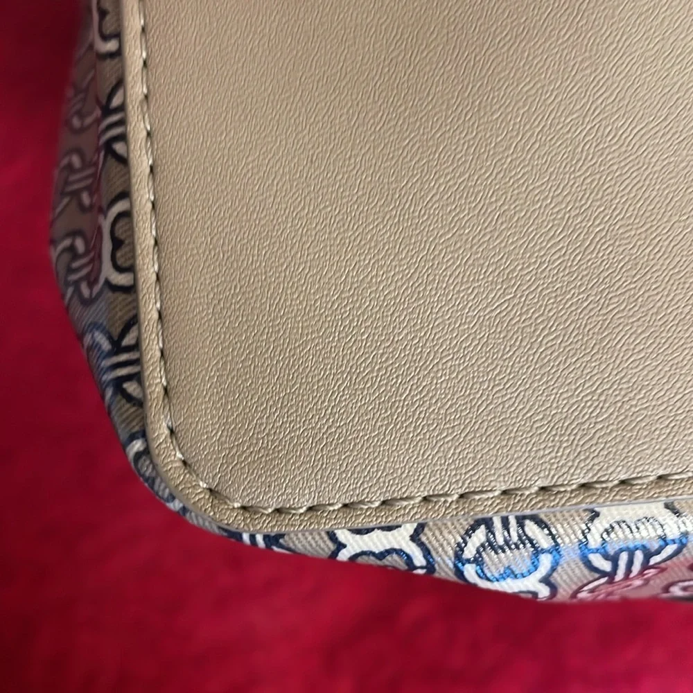 TORY BURCH GEMINI LINK TAUPE NAVY PRINTED TOTE BAG